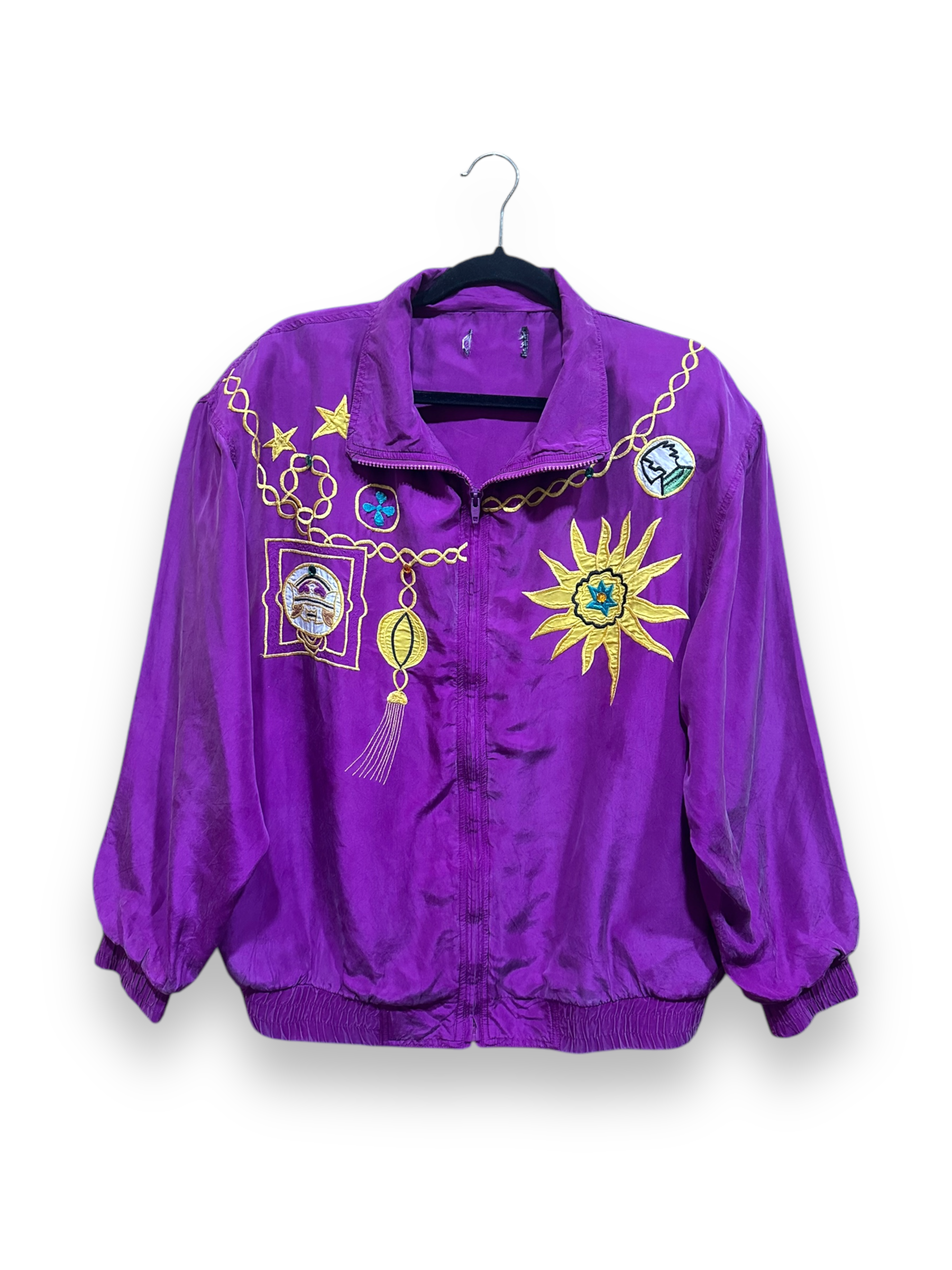 Vintage 80s Purple Silky Embellished Windbreaker Jacket (M/L