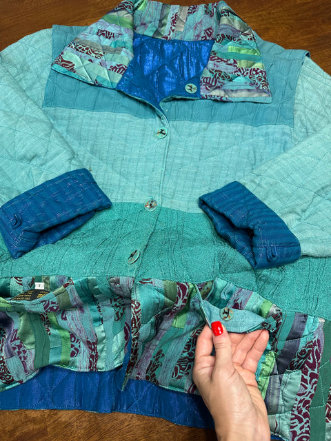 Vintage Teal Boho Reversible Quilted Jacket AND Vest! (L/XL)