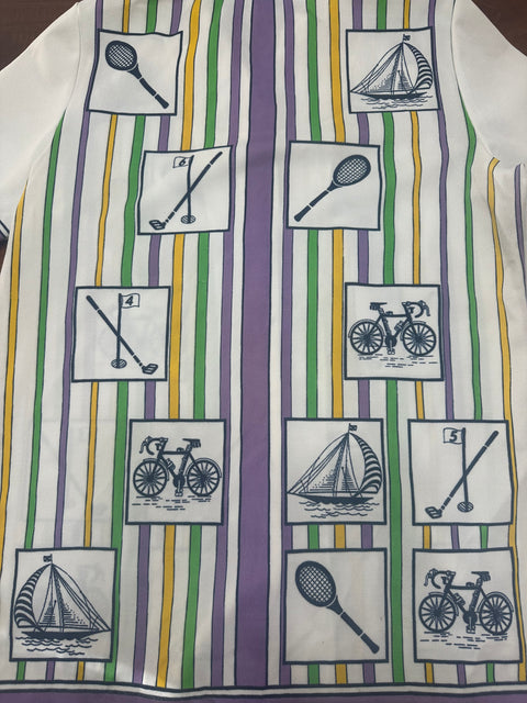 Vintage 70s Retro Sports Striped Novelty Button-Up (~M)