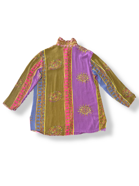 Vintage 'Silhouettes' Multicolor Rayon Button-Up Blouse (~M/L)