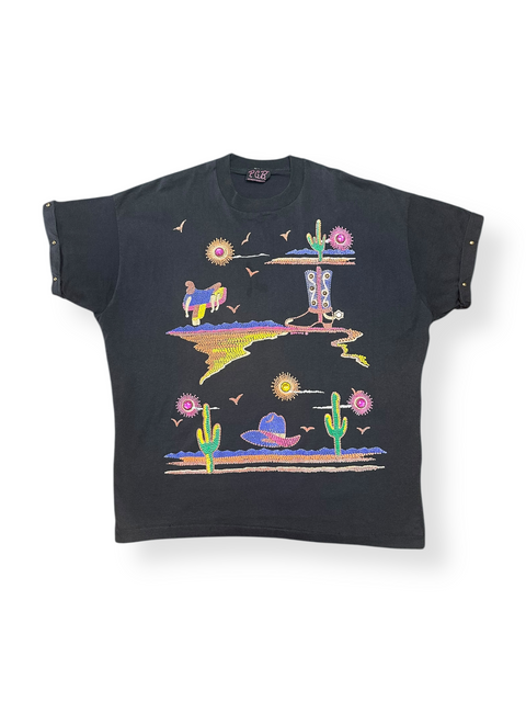 Vintage 80s Black Western Desert Scene Gem T-Shirt (2X+)