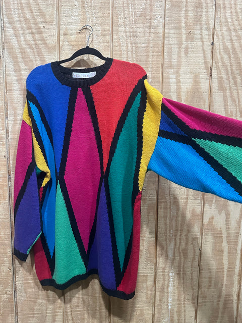 Vintage 80s Rainbow Geometric Knit Sweater (22/24, ~XL)