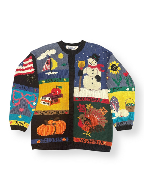 Vintage 90s Festive 'Months of the Year' Knit Cardigan (M/L)
