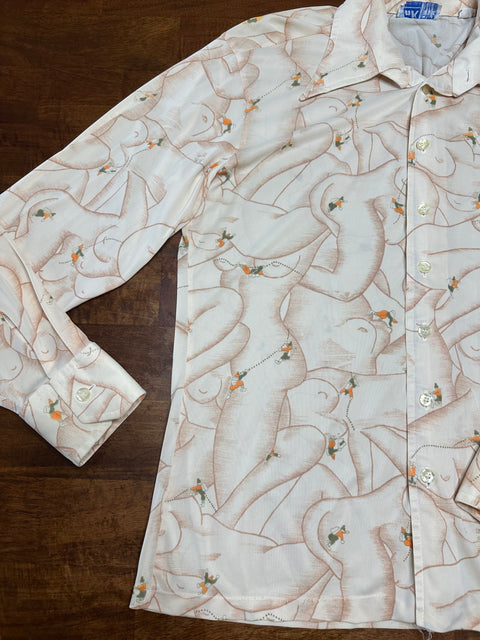 Vintage 70s 'Nude Lady' Novelty Print Button Up Shirt (M/L)