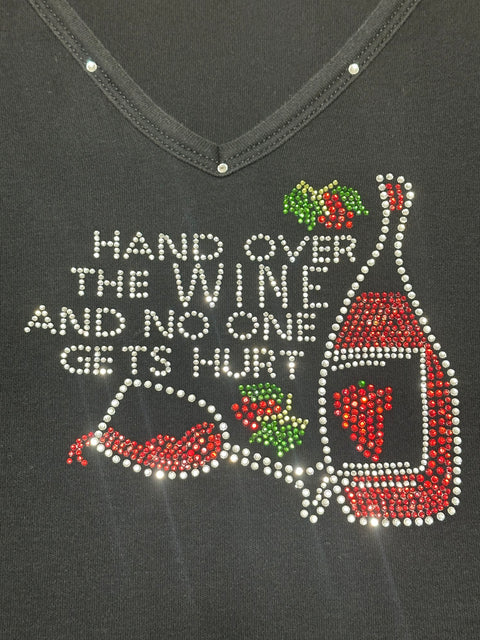 "Hand Over the Wine" Black Rhinestone Top (L)