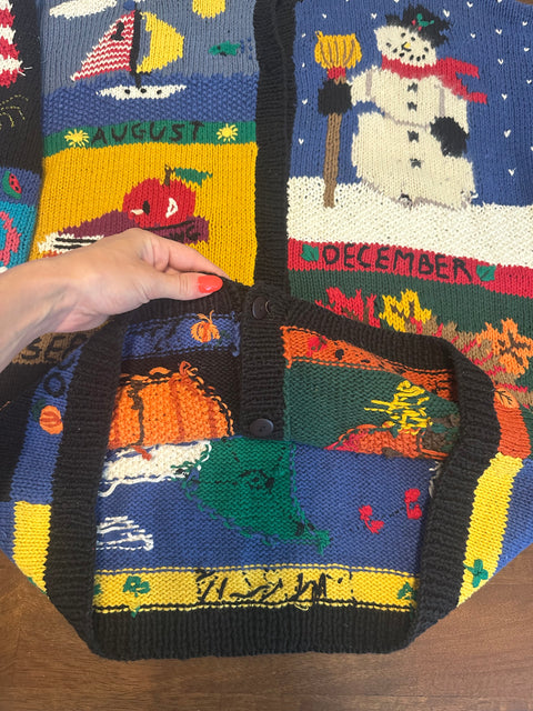 Vintage 90s Festive 'Months of the Year' Knit Cardigan (M/L)