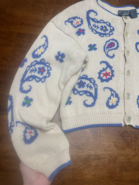Vintage 90s Multicolor Paisley Knit Cardigan (~M)