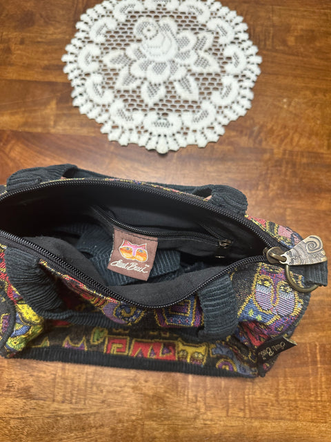 Vintage 90s Laurel Burch  Whimsical Multicolor Cat Tapestry Bag