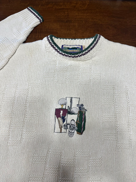 Vintage 90s Textured Knit Dad Golf Embroidered Sweater (~M)