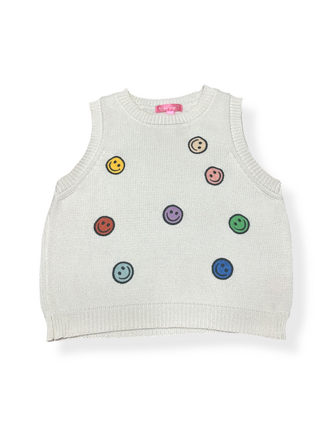 Y2K Embroidered Rainbow Smiley Face Vest (youth 14; adult XS/S)