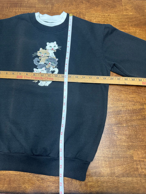 Embroidered Black Cats Sweatshirt (S)