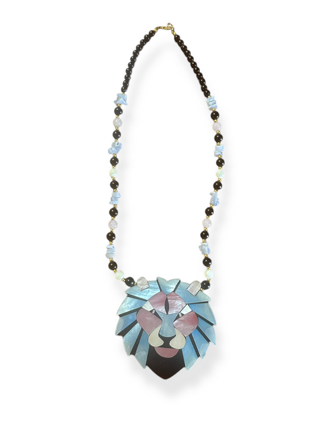 Lee Sands Mother of Pearl Lion Pendant Necklace