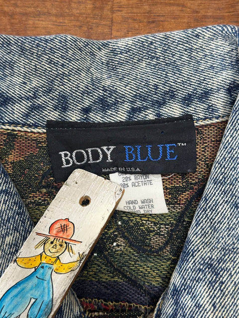 🏆Rare Vintage 80s Acid Wash Denim Brocade Gemstone Cropped Jacket (S/M)