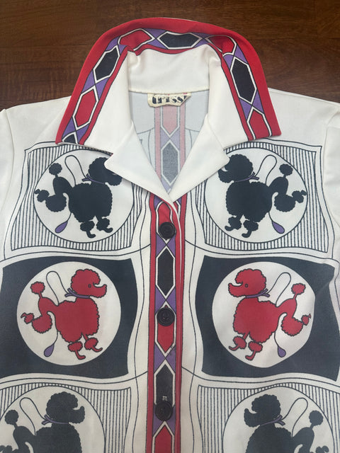 Vintage 70s Poodle Print Novelty Button-Up (~M)