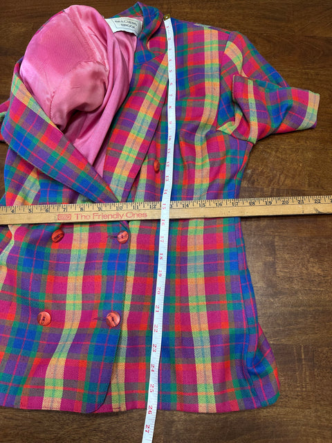 Vintage 80s Bright Rainbow Plaid Short Sleeve Blazer (8)
