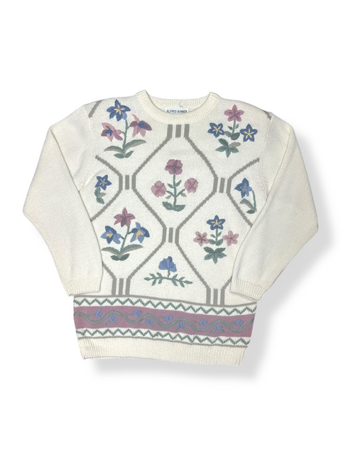 Vintage 90s Pastel Floral Knit Grandma Sweater (M)