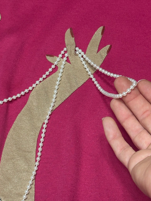 Vintage 80s Embellished Applique Pink Lady Shirt (~M)