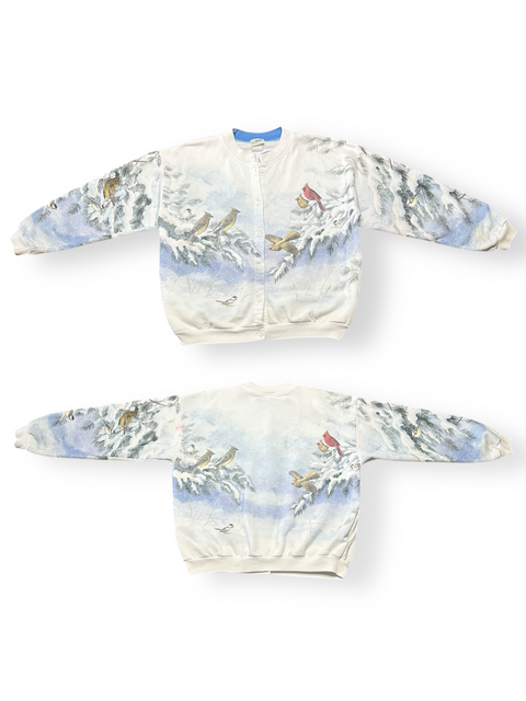 Vintage 90s Bird Print Winter Scene Sweatshirt (S/M)
