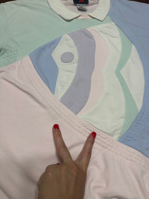 Vintage 80s Pastel Colorblock Fish Sweatshirt (XS/S)