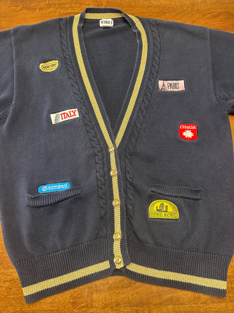Vintage 90s Navy Int'l Travel Patch Cardigan (M/L)