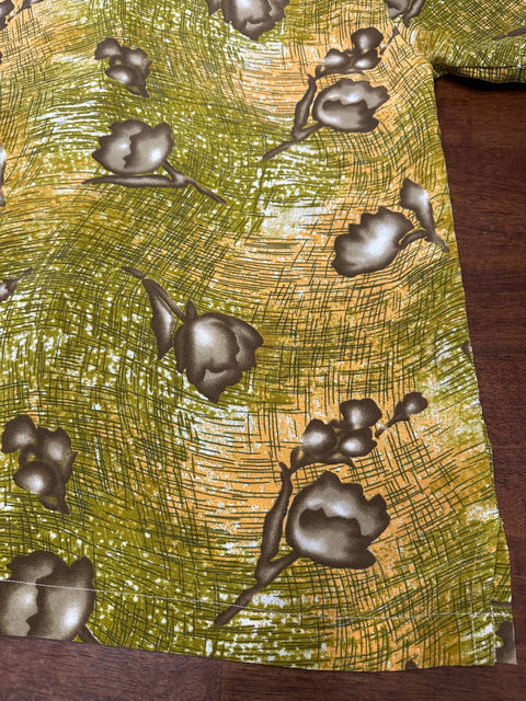 Vintage 80s Sheer Mustard Yellow Abstract Patterned Button-Up (M)