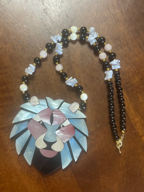 Lee Sands Mother of Pearl Lion Pendant Necklace