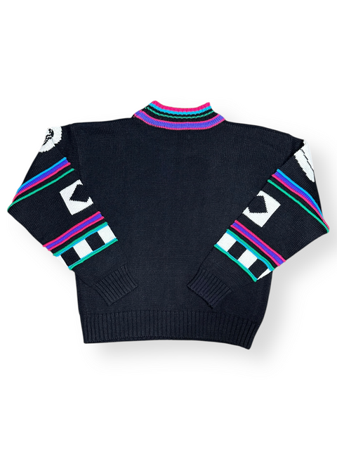 Vintage 90s Gitano Black Neon Abstract 'Face' Sweater (S/M)