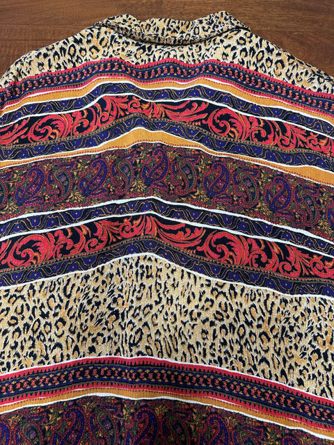 Vintage 80s Rayon Abstract Cheetah Print Button-Up ('8')