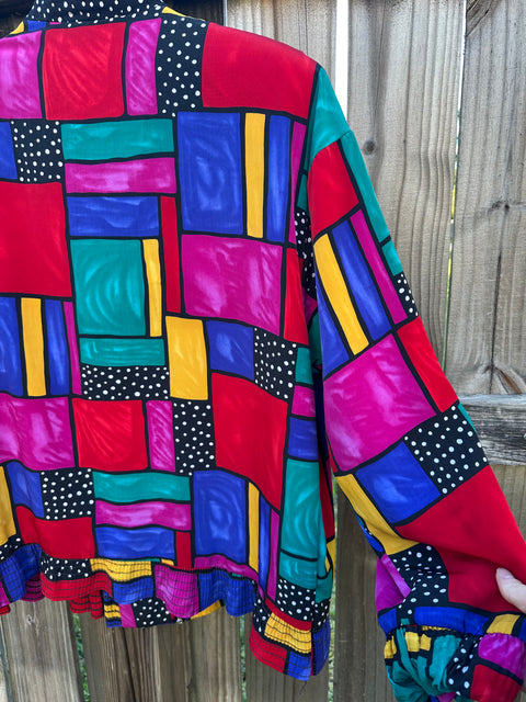 Vintage Rainbow Abstract Stained Glass Patterned Windbreaker Jacket (L/XL)