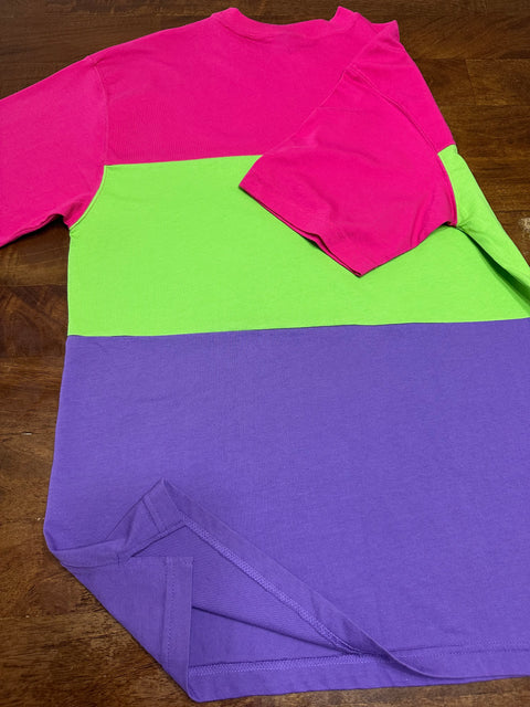 Vintage 80s Neon Pink Green Purple Colorblock Souvenir Tee (M)