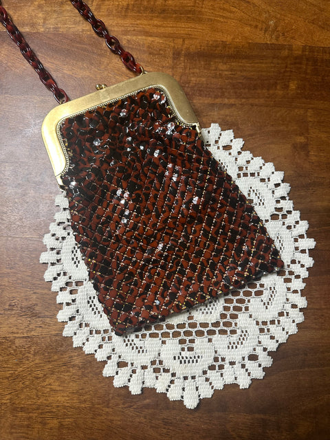Vintage 60s/70s Whiting & Davis Amber Mesh Evening Bag w/ Tortoise Chain Strap