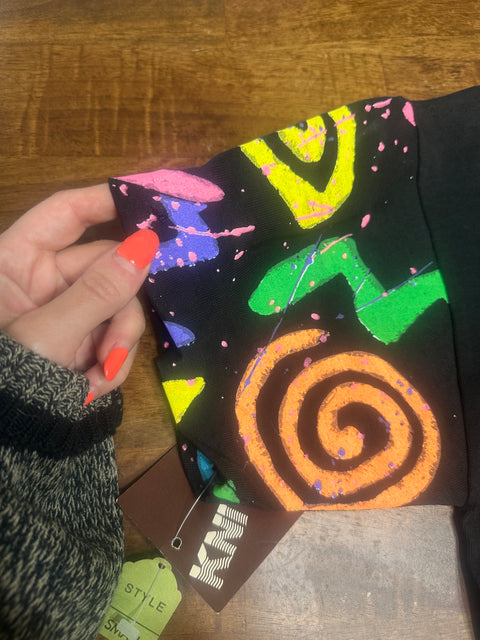 Vintage 80s/90s Retro Neon Swirl Paint Splatter T-Shirt (XS/S)