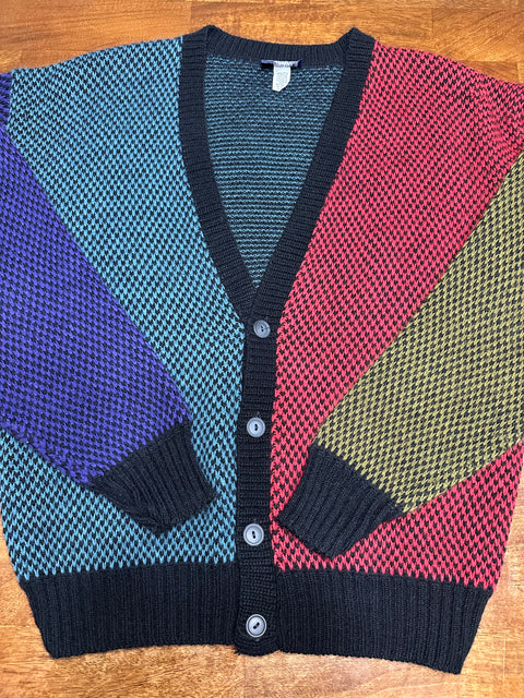 Vintage 90s Retro Colorblock Checkered Cardigan Sweater (M/L)