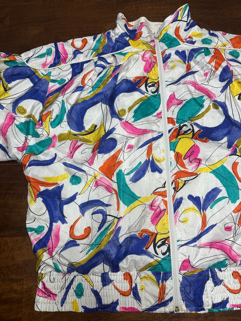 Vintage 80s/90s Lavon Retro Multicolor Scribble Pattern Windbreaker (~XL)