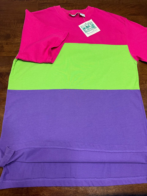 Vintage 80s Neon Pink Green Purple Colorblock Souvenir Tee (M)