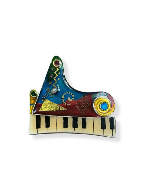 Vintage Abstract Piano Brooch w/ Mixed Media Detail
