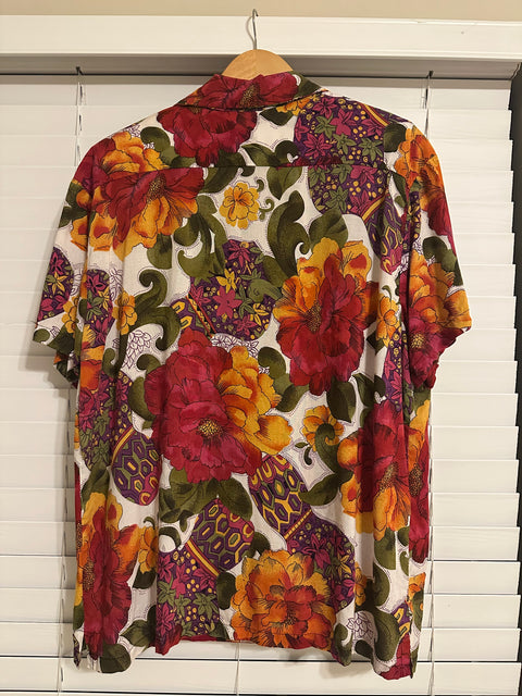 Vintage 80s Abstract Floral Patterned Button-Up Shirt (M)