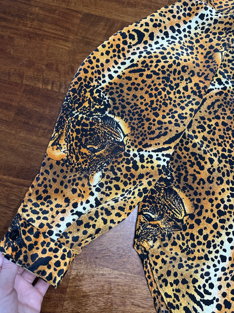 Vintage 80s Leopard Print Button Up Shirt (~S)