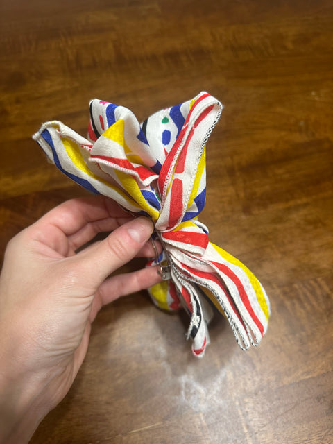 Vintage 80s Retro Primary Color Crayon Scribble Statement Hair Bow Clip