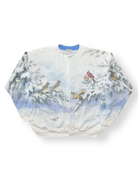 Vintage 90s Bird Print Winter Scene Sweatshirt (S/M)
