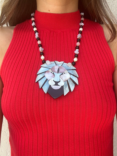 Lee Sands Mother of Pearl Lion Pendant Necklace