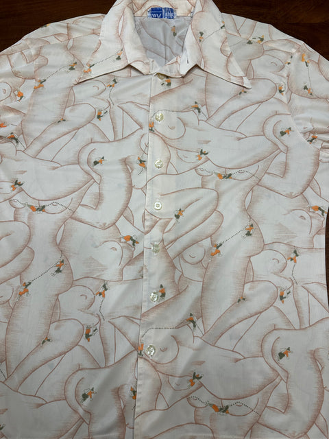 Vintage 70s 'Nude Lady' Novelty Print Button Up Shirt (M/L)