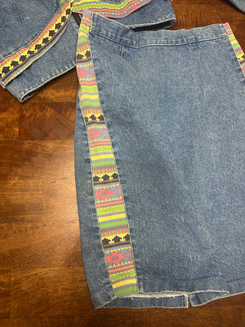 Vintage 90s Denim 2-Piece Cropped Jacket & Skirt Set (~M)