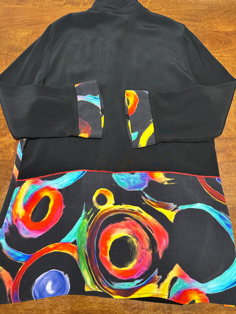 Vintage 90s Black Rainbow Swirls Art Blouse (S/M)