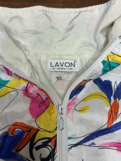 Vintage 80s/90s Lavon Retro Multicolor Scribble Pattern Windbreaker (~XL)