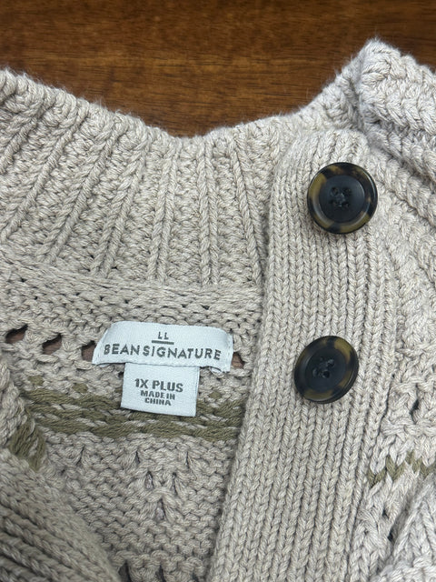 Vintage 90s LL Bean Cream Floral Nordic Chunky Knit Cardigan (M/L)