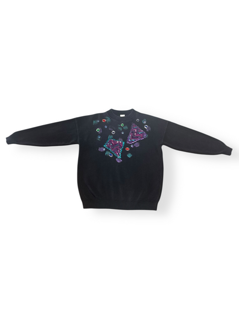 Vintage 80s Black Sequin Embellished Art Sweater (M/L)