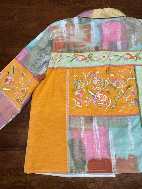Vintage Multicolor Embroidered 'Water Color' Boho Art Jacket (M/L)