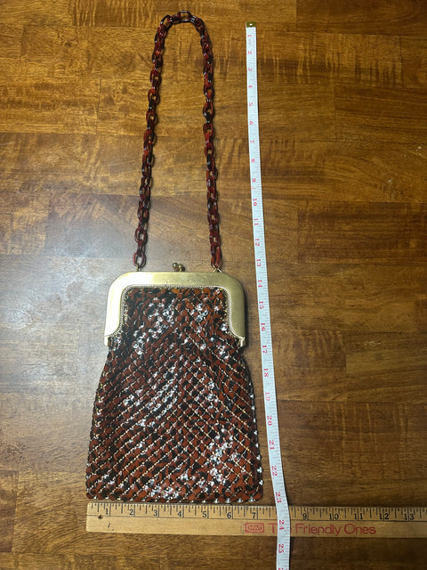 Vintage 60s/70s Whiting & Davis Amber Mesh Evening Bag w/ Tortoise Chain Strap