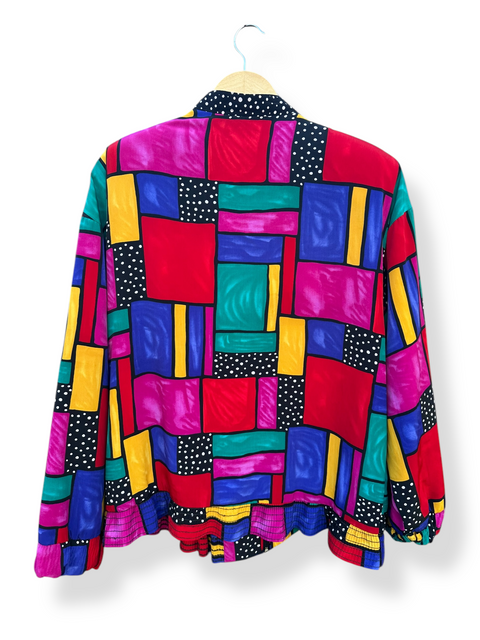 Vintage Rainbow Abstract Stained Glass Patterned Windbreaker Jacket (L/XL)